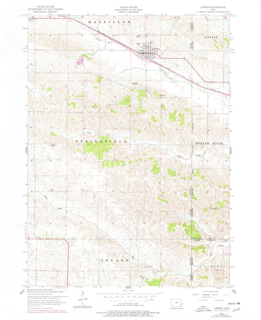 Classic USGS Lowden Iowa 7.5'x7.5' Topo Map Image