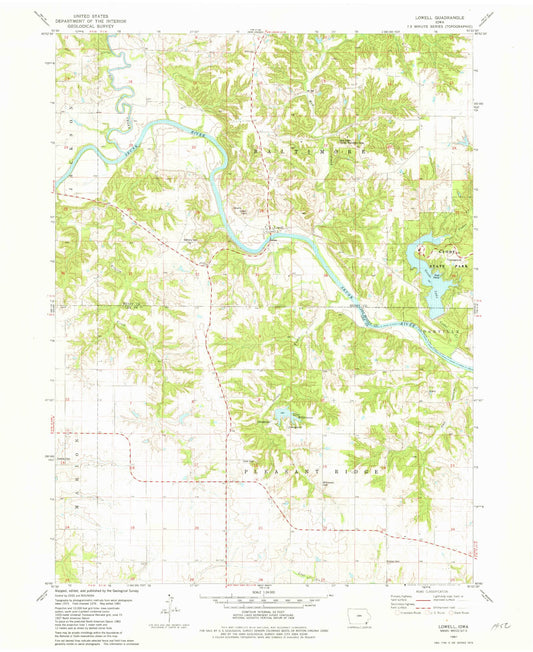Classic USGS Lowell Iowa 7.5'x7.5' Topo Map Image