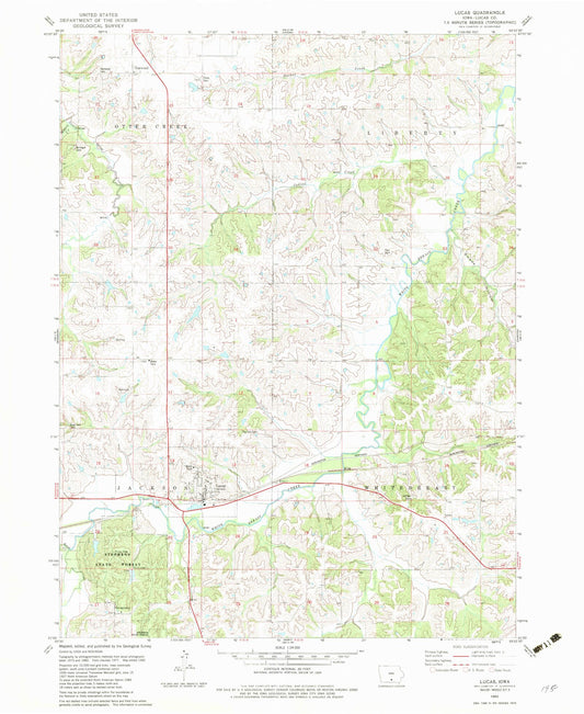 Classic USGS Lucas Iowa 7.5'x7.5' Topo Map Image