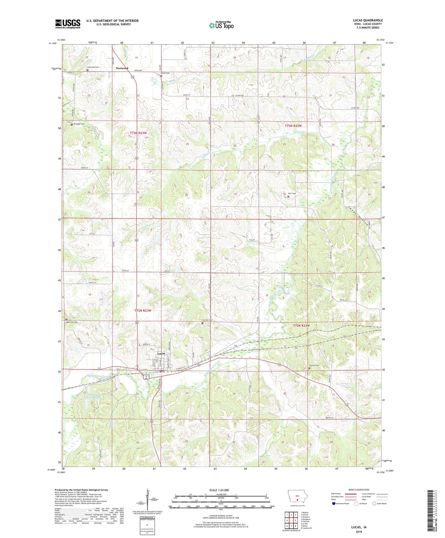 Lucas Iowa US Topo Map Image