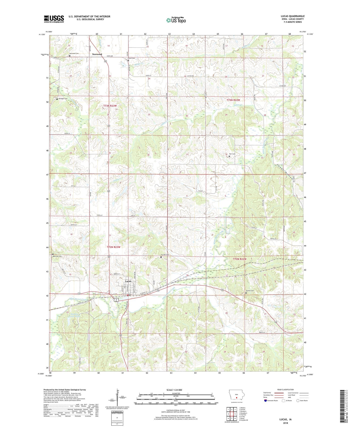 Lucas Iowa US Topo Map Image