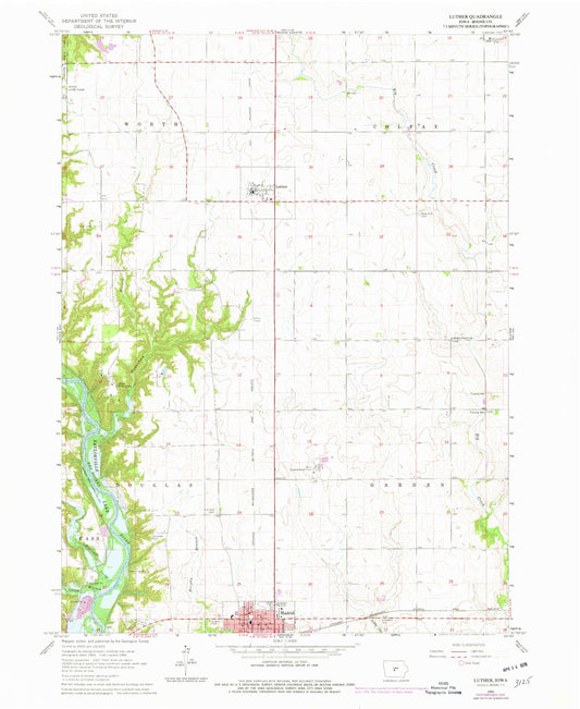 Classic USGS Luther Iowa 7.5'x7.5' Topo Map Image