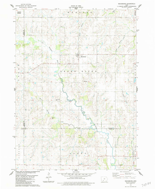 Classic USGS Macksburg Iowa 7.5'x7.5' Topo Map Image