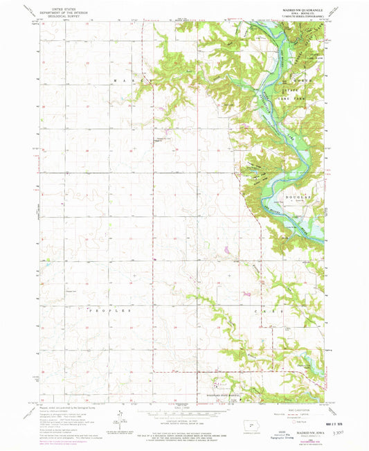 Classic USGS Madrid NW Iowa 7.5'x7.5' Topo Map Image