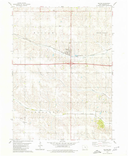 Classic USGS Malcom Iowa 7.5'x7.5' Topo Map Image