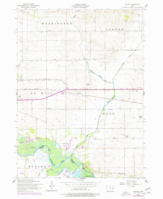 Classic USGS Malone Iowa 7.5'x7.5' Topo Map Image