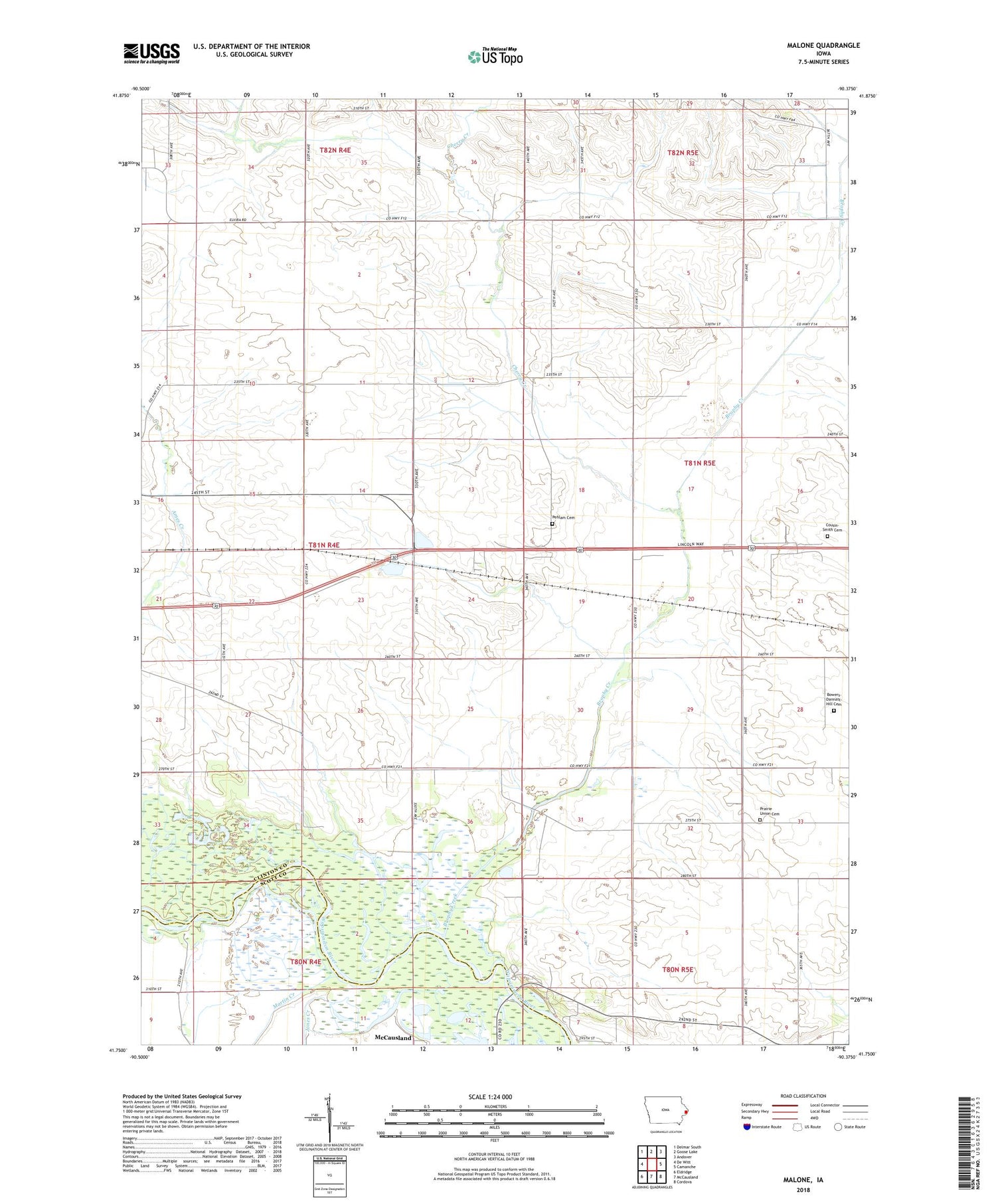 Malone Iowa US Topo Map Image
