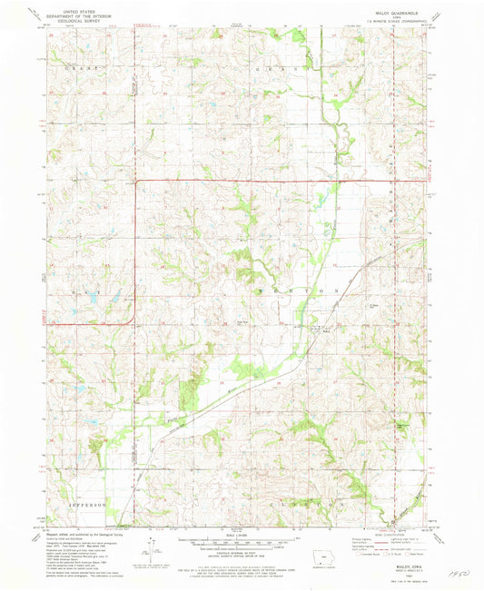 Classic USGS Maloy Iowa 7.5'x7.5' Topo Map Image