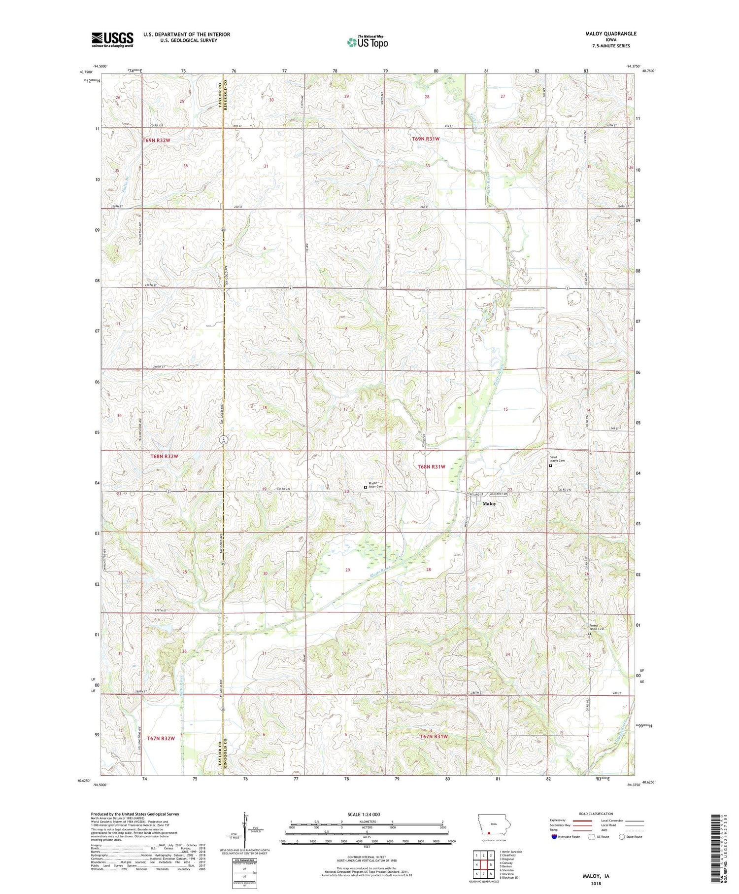 Maloy Iowa US Topo Map Image