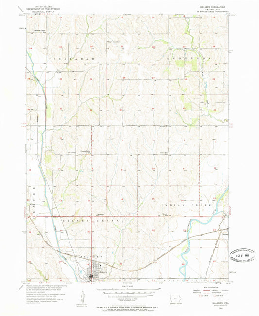 Classic USGS Malvern Iowa 7.5'x7.5' Topo Map Image