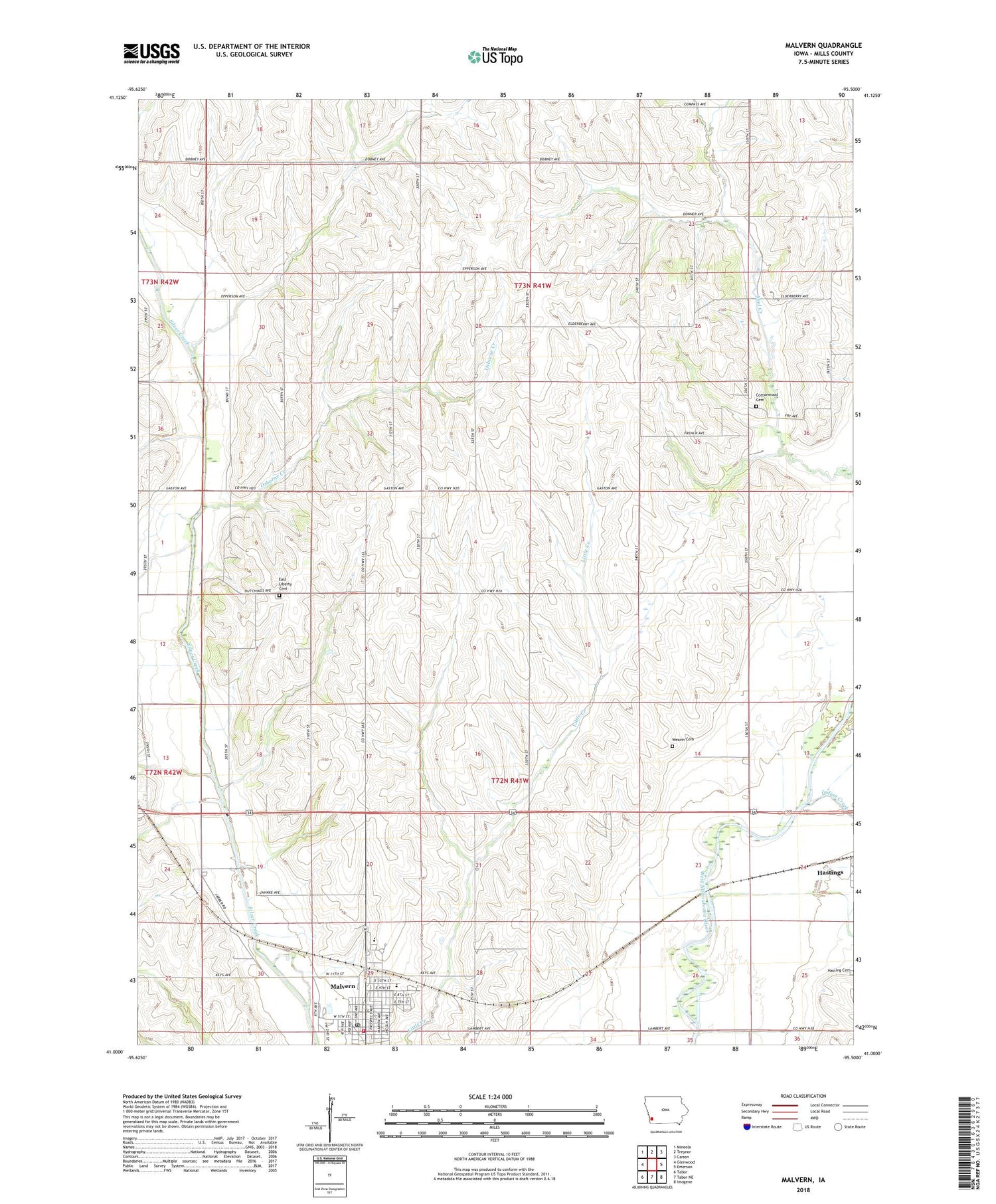 Malvern Iowa US Topo Map Image
