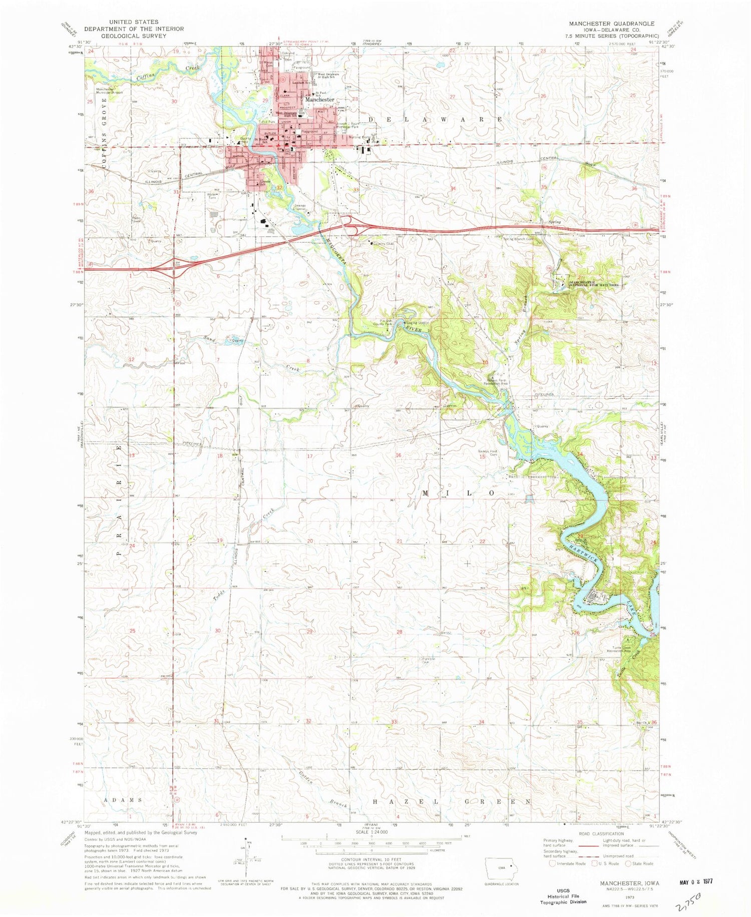 Classic USGS Manchester Iowa 7.5'x7.5' Topo Map Image