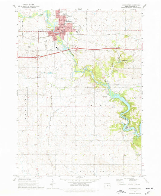 Classic USGS Manchester Iowa 7.5'x7.5' Topo Map Image