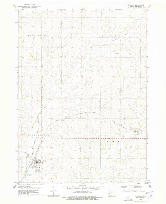 Classic USGS Manilla Iowa 7.5'x7.5' Topo Map Image