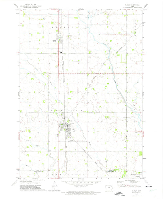 Classic USGS Manly Iowa 7.5'x7.5' Topo Map Image