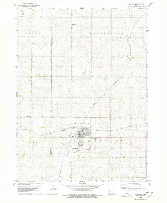 Classic USGS Manning Iowa 7.5'x7.5' Topo Map Image