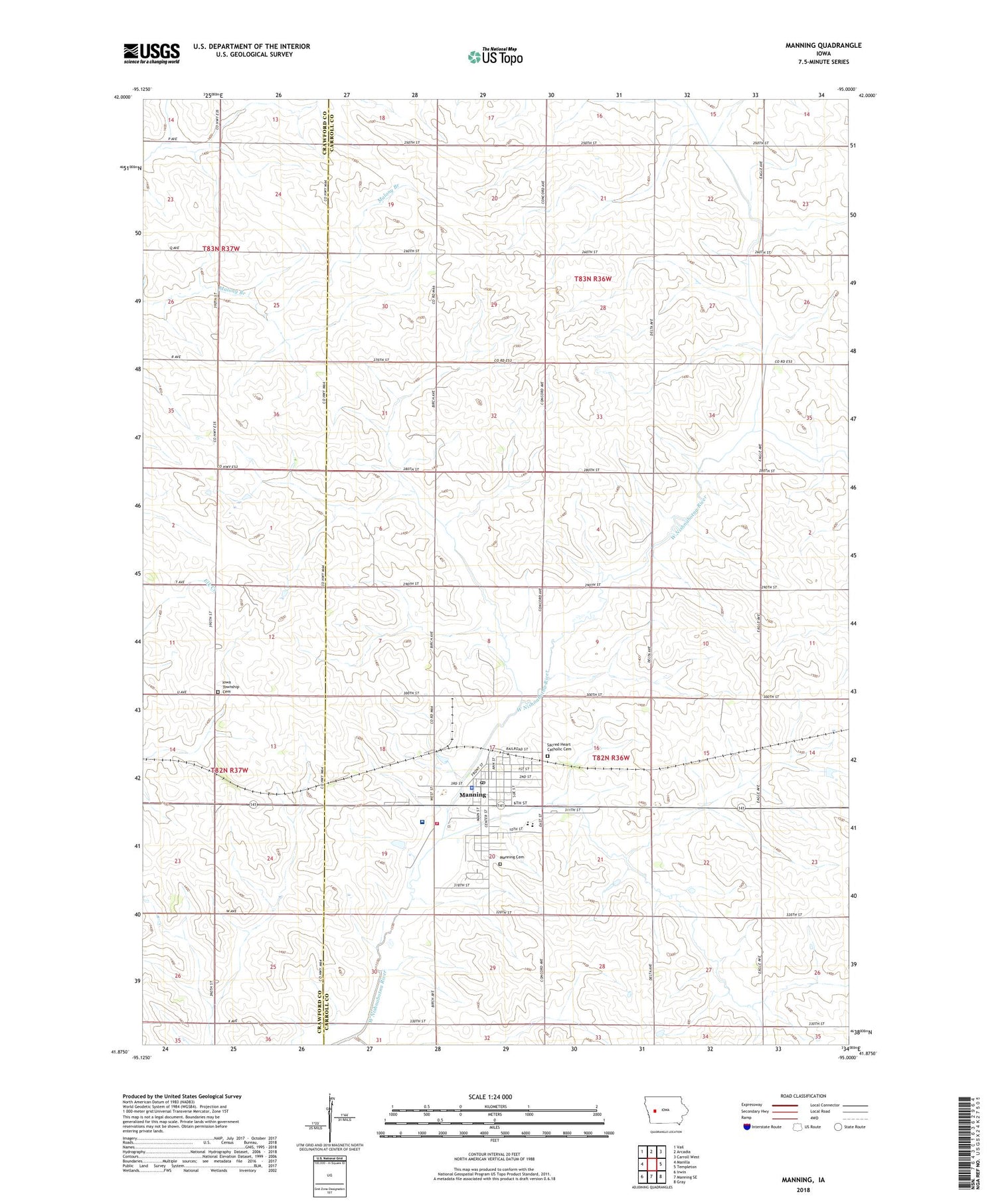 Manning Iowa US Topo Map Image