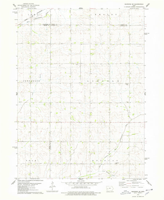 Classic USGS Manning SE Iowa 7.5'x7.5' Topo Map Image