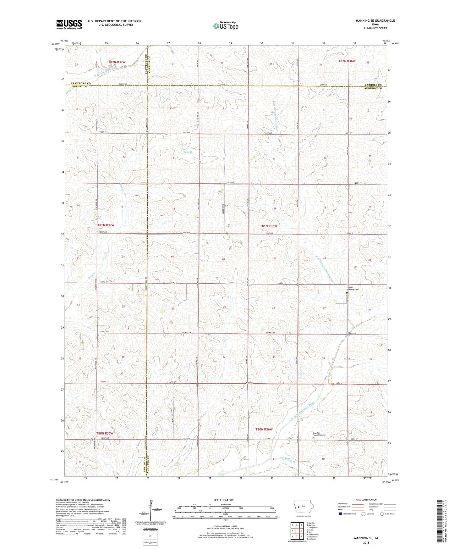 Manning SE Iowa US Topo Map Image