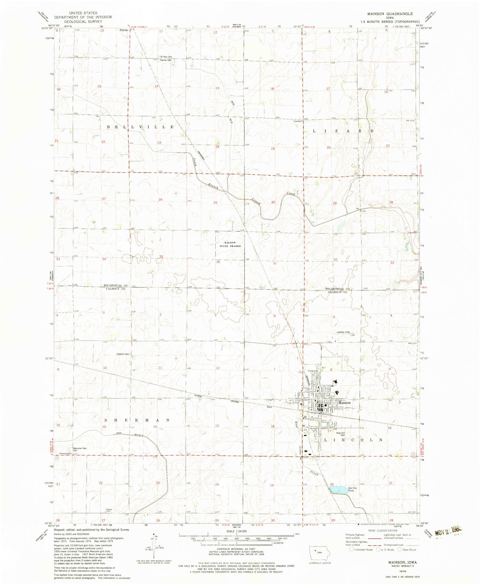 Classic USGS Manson Iowa 7.5'x7.5' Topo Map MyTopo Map Store