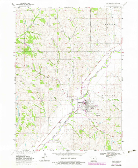 Classic USGS Mapleton Iowa 7.5'x7.5' Topo Map Image