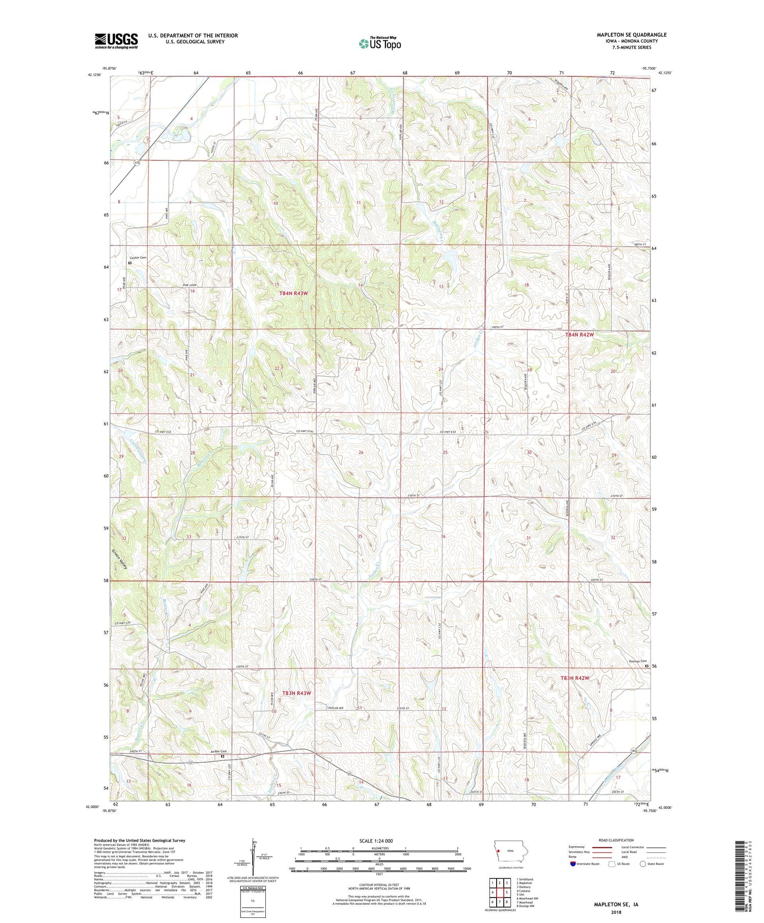 Mapleton SE Iowa US Topo Map Image