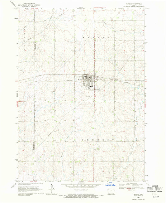 Classic USGS Marcus Iowa 7.5'x7.5' Topo Map Image