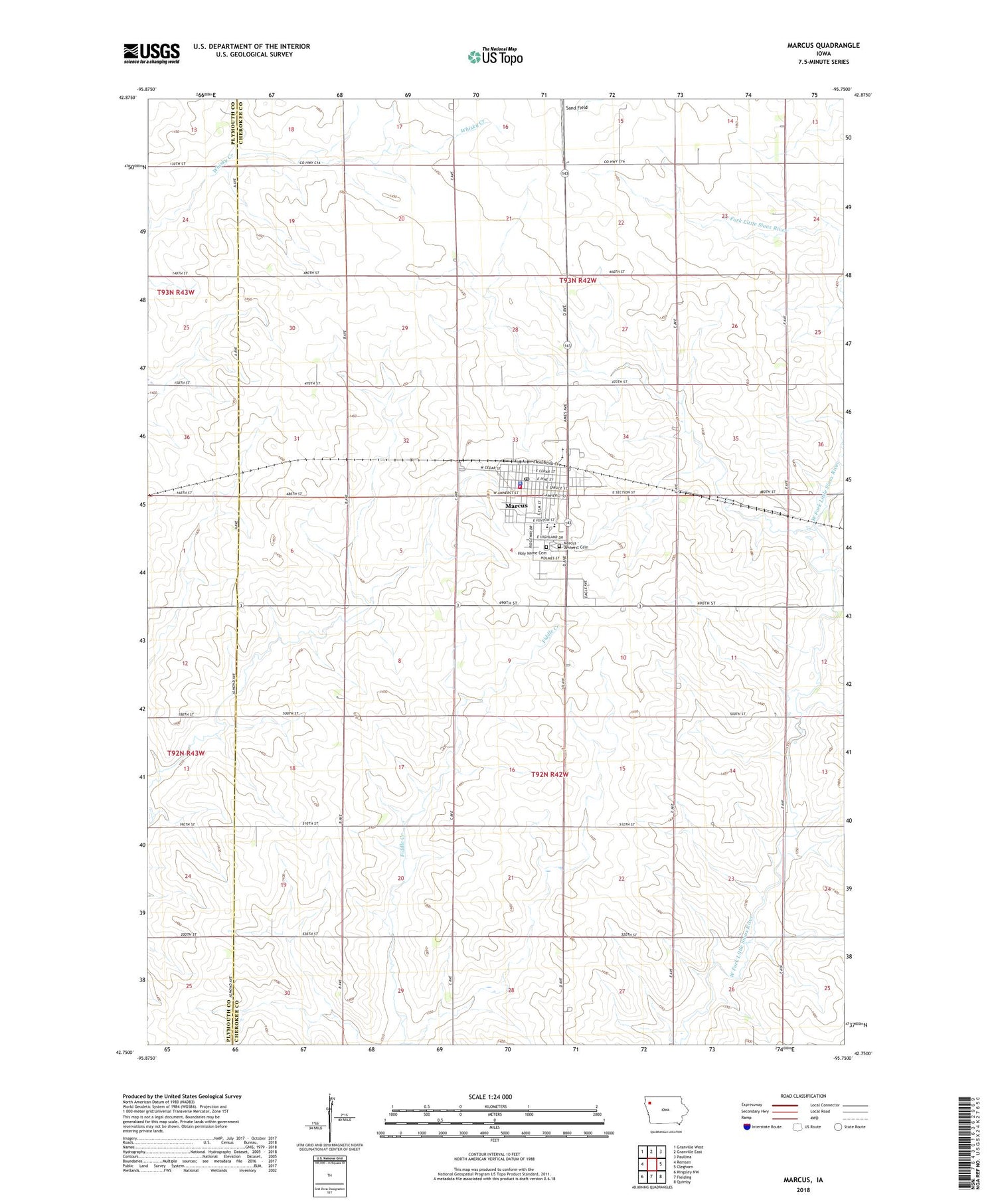 Marcus Iowa US Topo Map Image