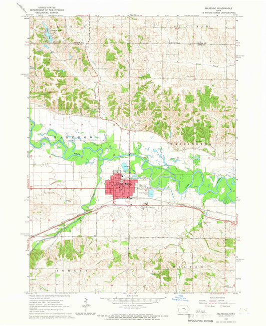 Classic USGS Marengo Iowa 7.5'x7.5' Topo Map Image