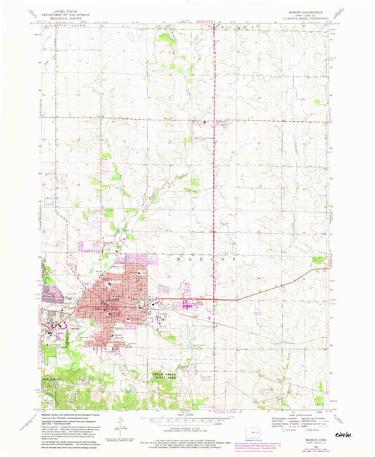 Classic USGS Marion Iowa 7.5'x7.5' Topo Map Image