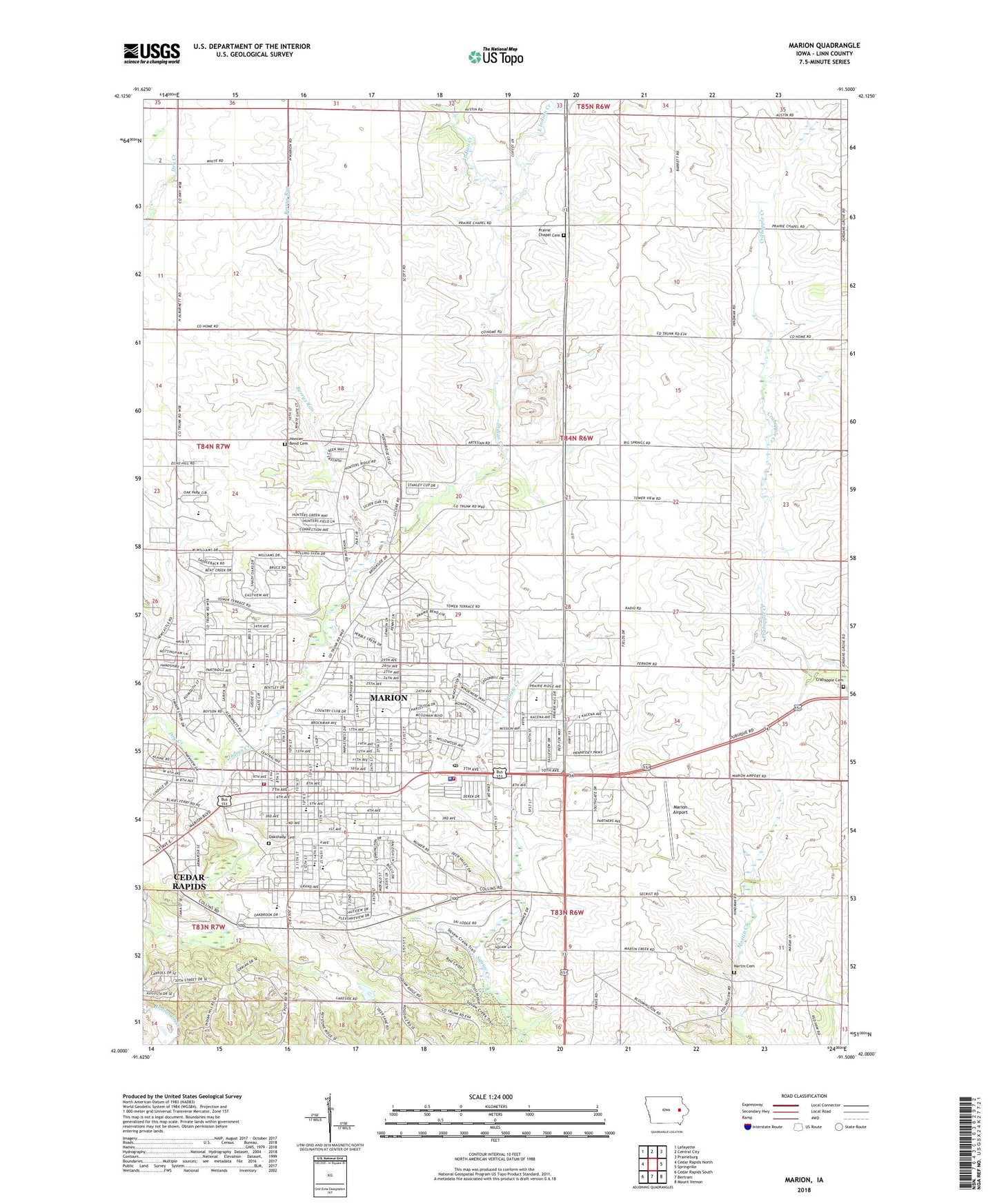 Marion Iowa US Topo Map Image