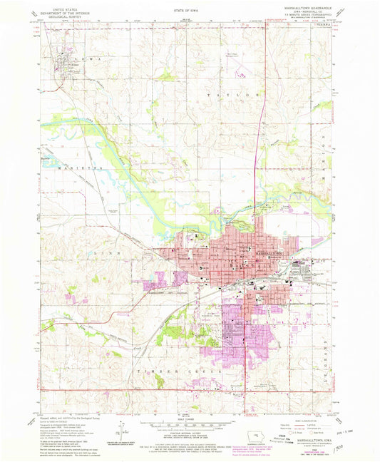 Classic USGS Marshalltown Iowa 7.5'x7.5' Topo Map Image
