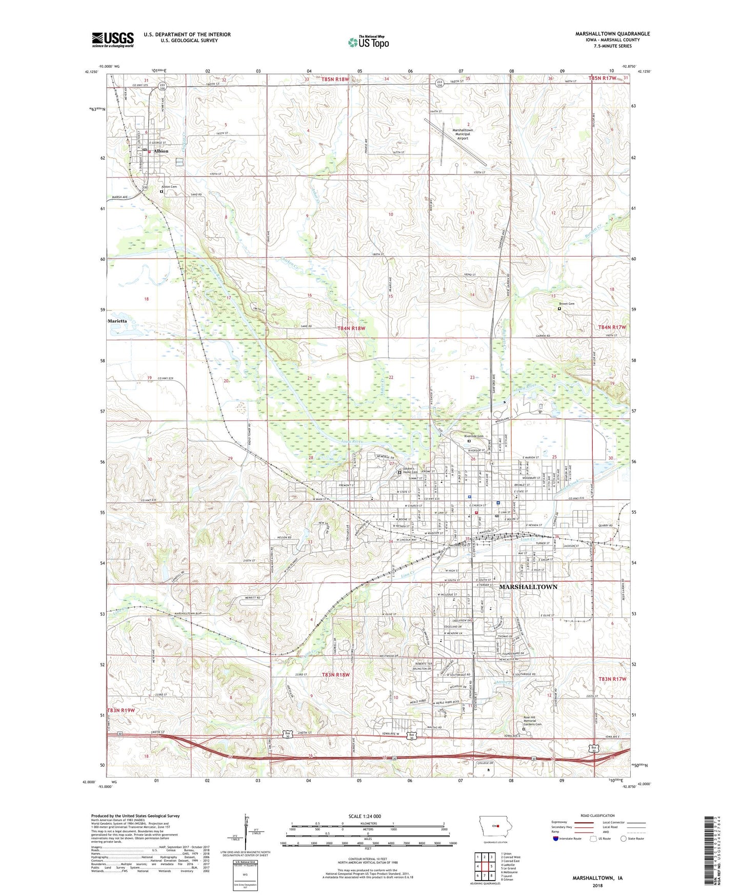 Marshalltown Iowa US Topo Map Image