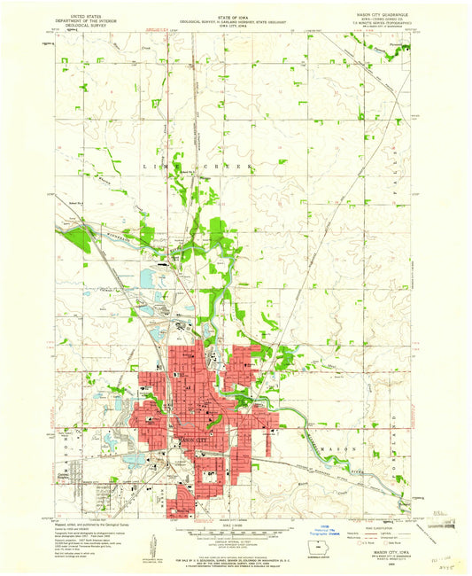 Classic USGS Mason City Iowa 7.5'x7.5' Topo Map Image