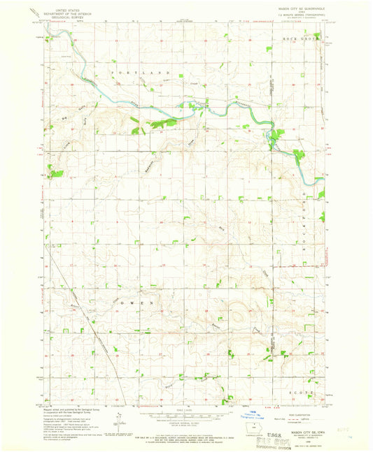 Classic USGS Mason City SE Iowa 7.5'x7.5' Topo Map Image