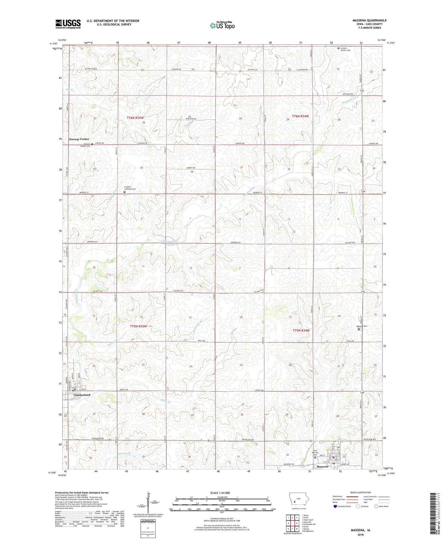 Massena Iowa US Topo Map Image