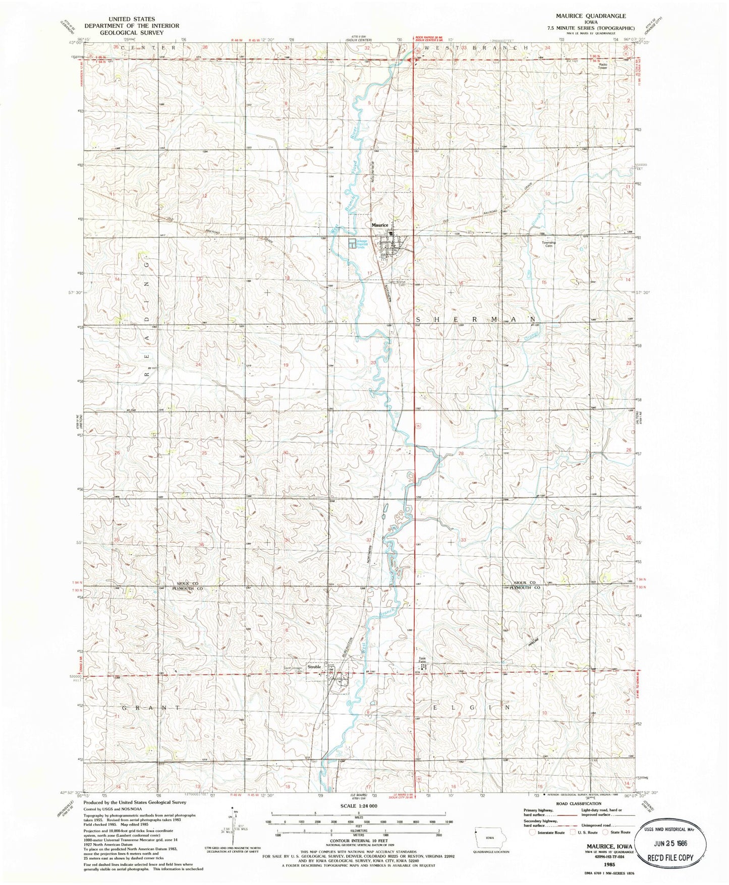Classic USGS Maurice Iowa 7.5'x7.5' Topo Map Image