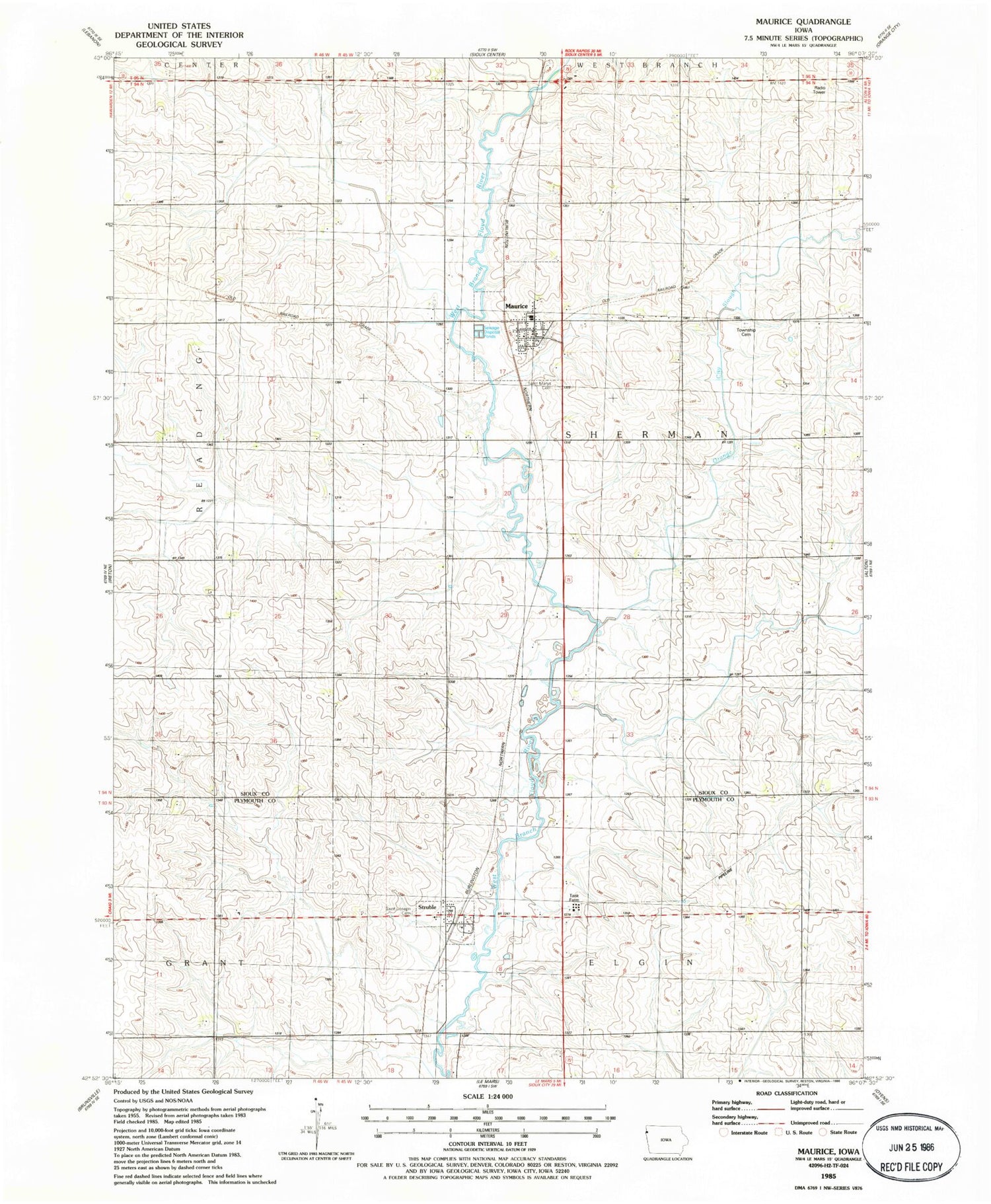Classic USGS Maurice Iowa 7.5'x7.5' Topo Map Image