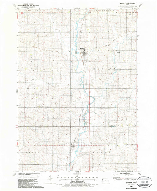 Classic USGS Maurice Iowa 7.5'x7.5' Topo Map Image