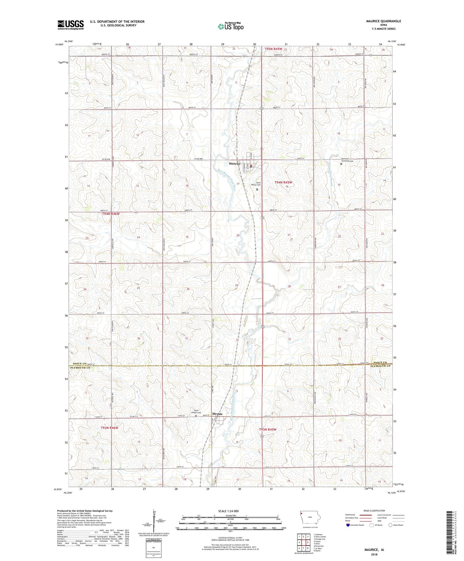 Maurice Iowa US Topo Map Image