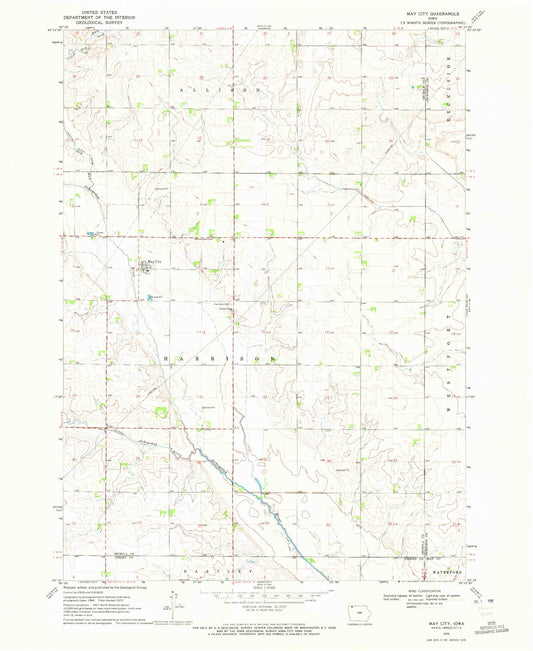 Classic USGS May City Iowa 7.5'x7.5' Topo Map Image