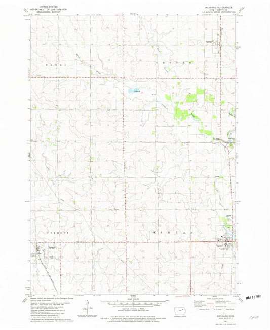 Classic USGS Maynard Iowa 7.5'x7.5' Topo Map Image