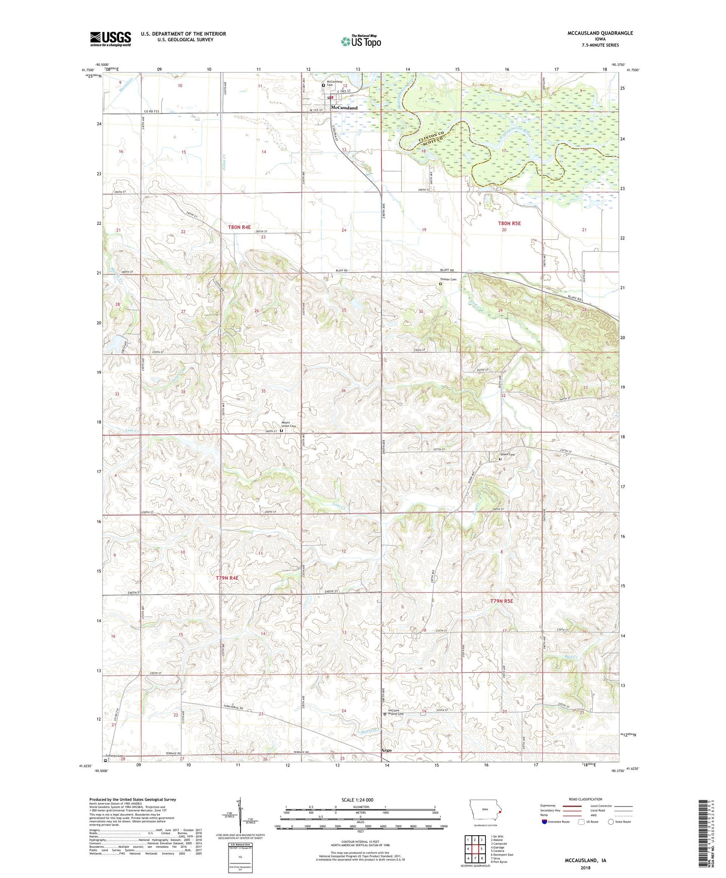 McCausland Iowa US Topo Map Image