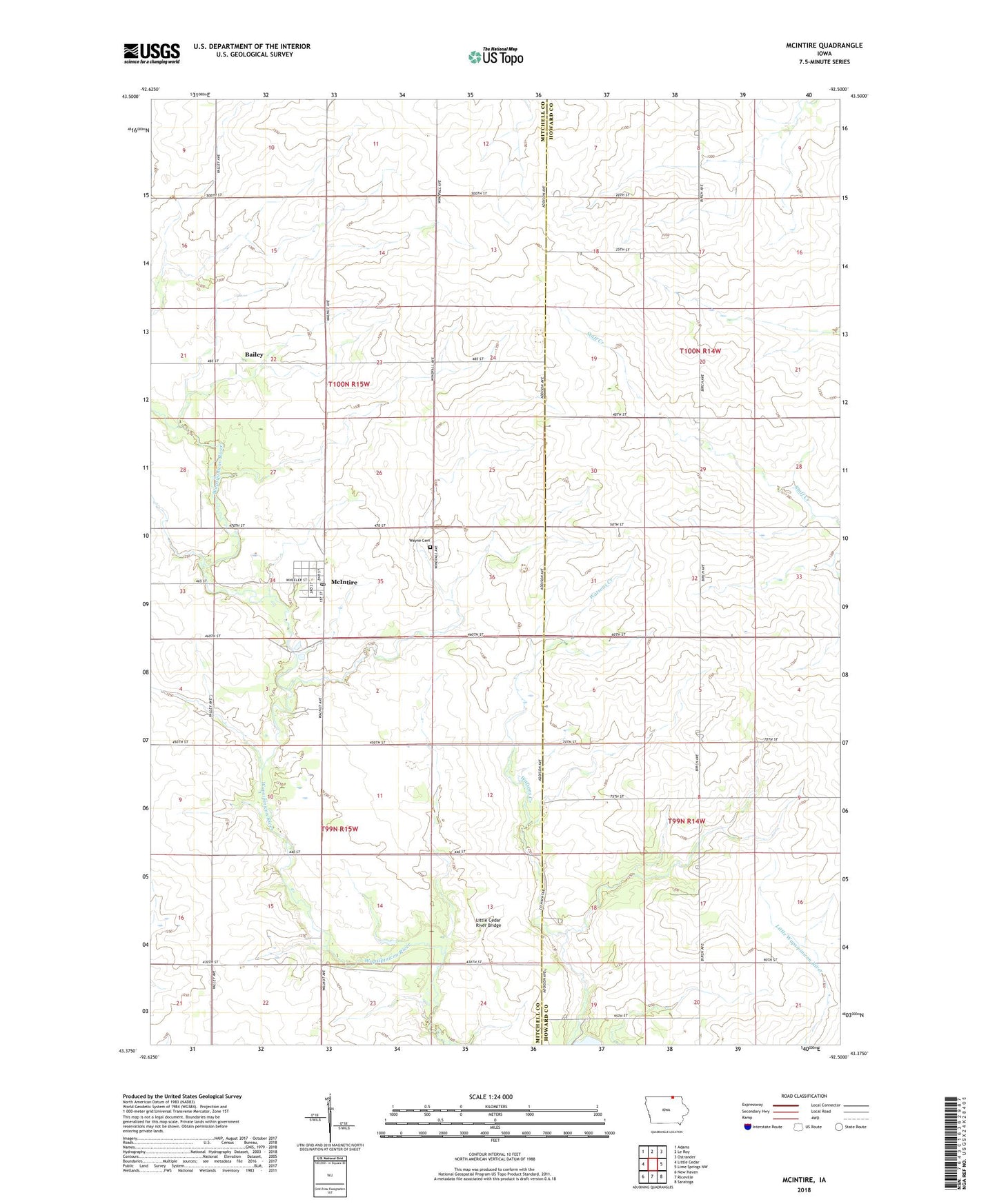 McIntire Iowa US Topo Map Image