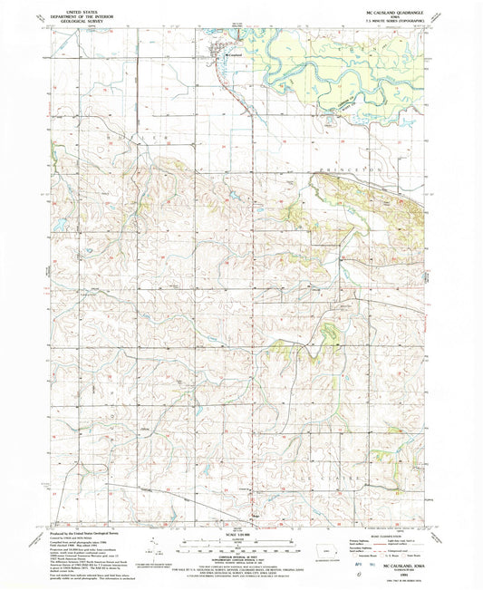 Classic USGS McCausland Iowa 7.5'x7.5' Topo Map Image