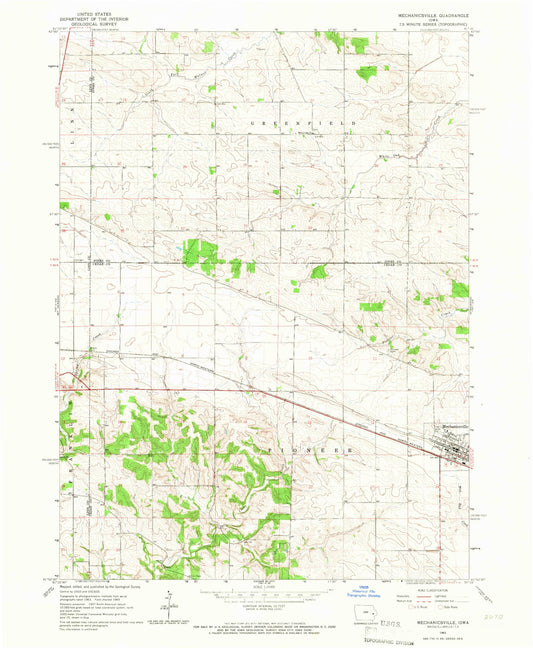 Classic USGS Mechanicsville Iowa 7.5'x7.5' Topo Map Image