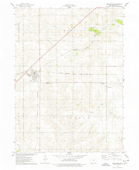 Classic USGS Melbourne Iowa 7.5'x7.5' Topo Map Image