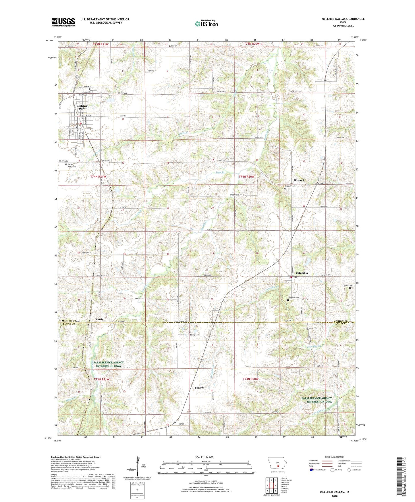 Melcher-Dallas Iowa US Topo Map Image