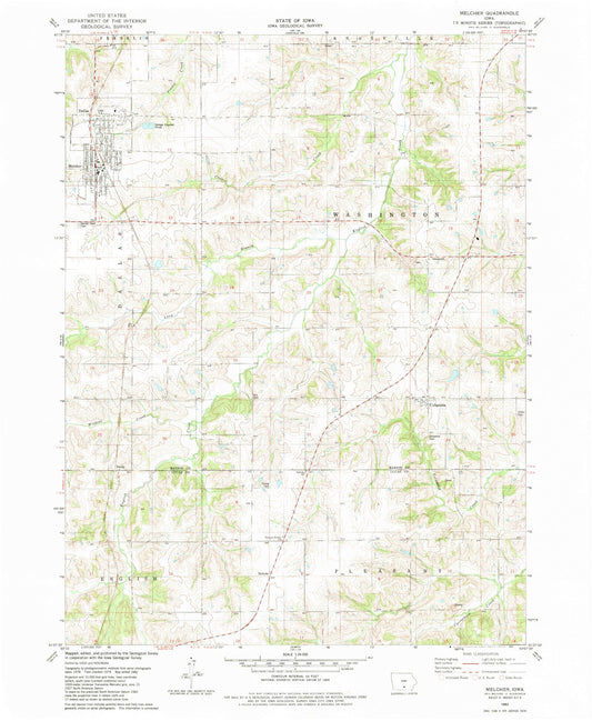 Classic USGS Melcher-Dallas Iowa 7.5'x7.5' Topo Map Image