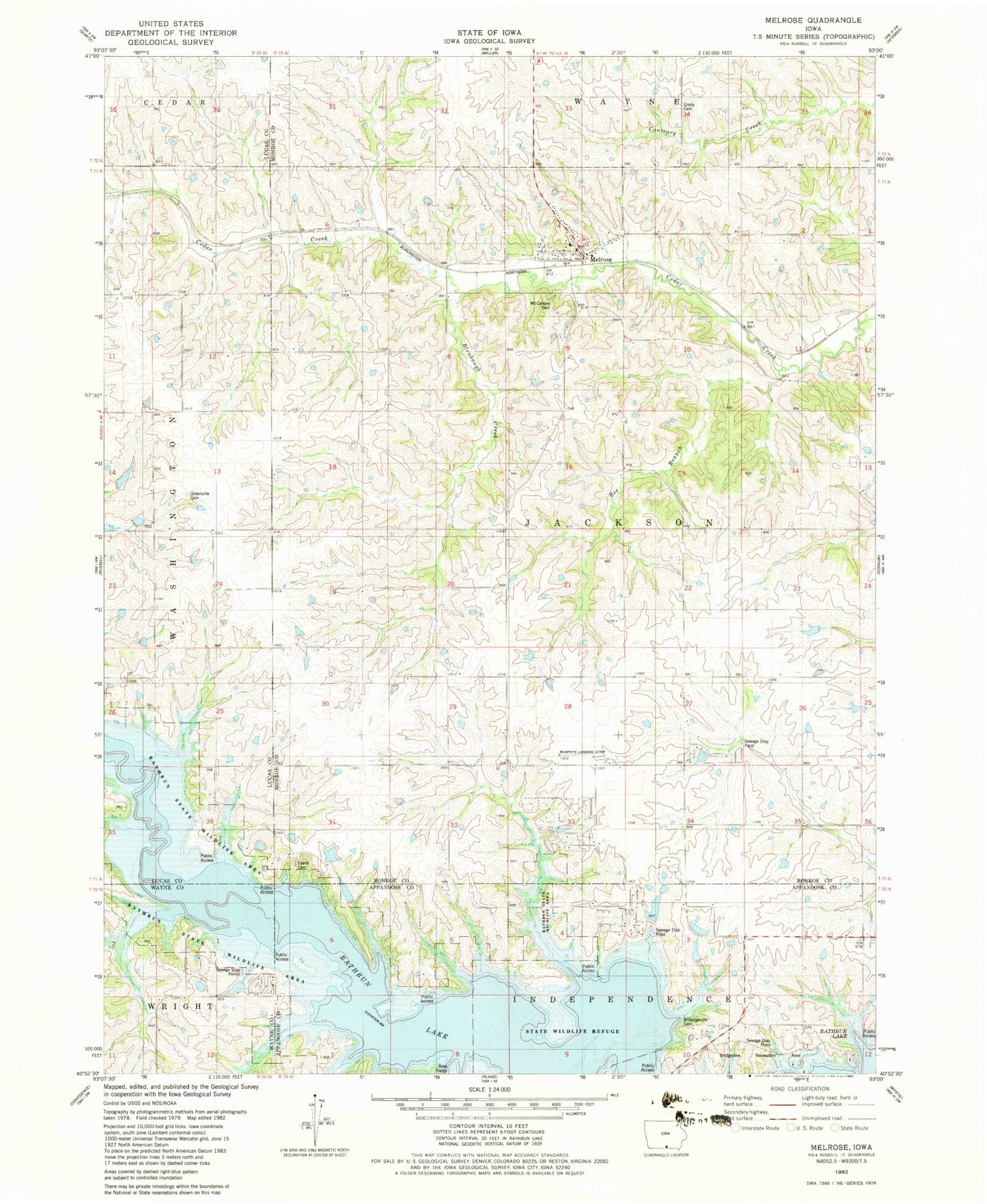 Classic USGS Melrose Iowa 7.5'x7.5' Topo Map Image